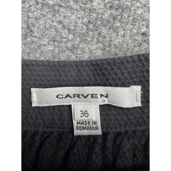 Carven Skirt Women's 36 Black Flared Cotton Blend Zip Back Pockets - Picture 2 of 7